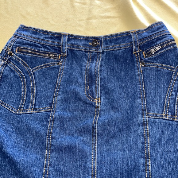 vtg no fuze denim skirt 10/12 pocket 1990's blue mid length - Picture 5 of 14